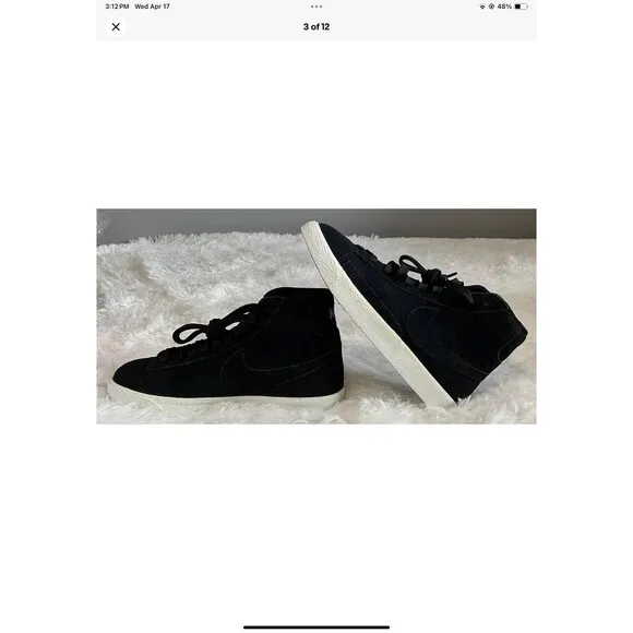 NIKE Blazer MID (GS) High Tops Boys Sze 5.5 Black /Black White Soles NEW Suede