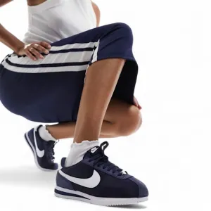 NIKE Cortez Midnight Navy Nylon &amp; Suede Trainers Women's Sz 8.5 Sneakers Shoes