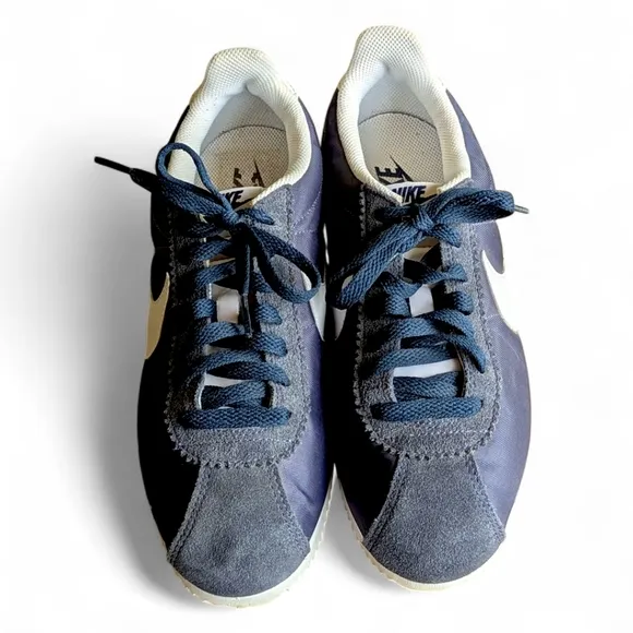 NIKE Cortez Midnight Navy Nylon &amp; Suede Trainers Women's Sz 8.5 Sneakers Shoes