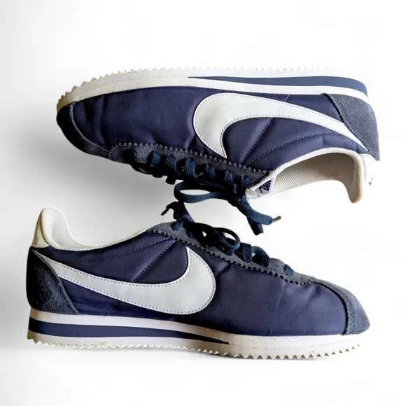 NIKE Cortez Midnight Navy Nylon &amp; Suede Trainers Women's Sz 8.5 Sneakers Shoes