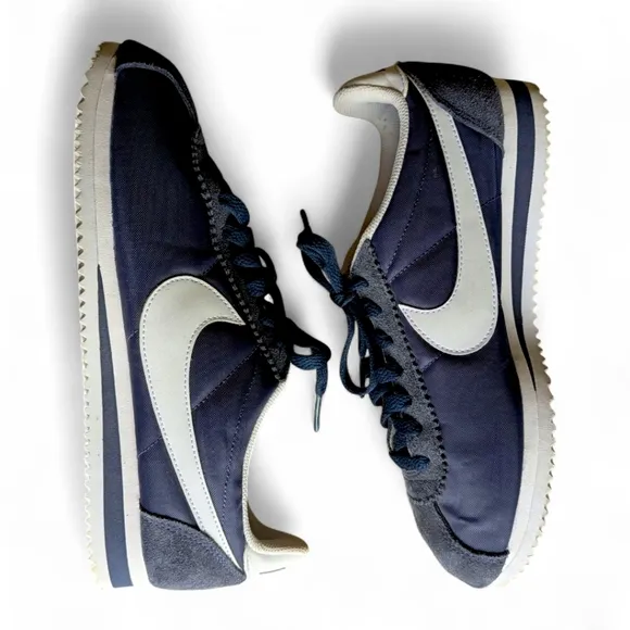 NIKE Cortez Midnight Navy Nylon &amp; Suede Trainers Women's Sz 8.5 Sneakers Shoes