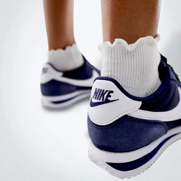 NIKE Cortez Midnight Navy Nylon &amp; Suede Trainers Women's Sz 8.5 Sneakers Shoes