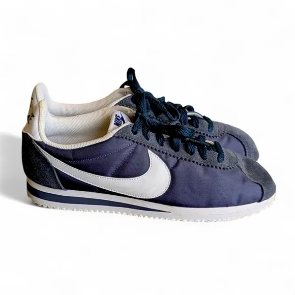 NIKE Cortez Midnight Navy Nylon &amp; Suede Trainers Women's Sz 8.5 Sneakers Shoes