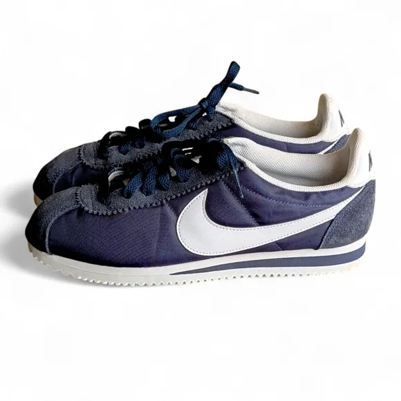 NIKE Cortez Midnight Navy Nylon &amp; Suede Trainers Women's Sz 8.5 Sneakers Shoes