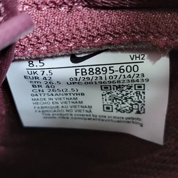 Nike Dunk Low Retro PRM Shoes Mens Size 8.5 Burgundy Crush Sneakers FB8895-600