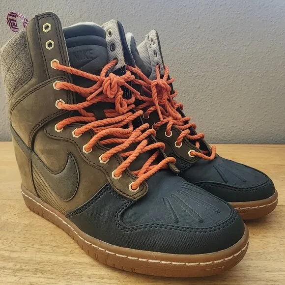 Nike Dunk Sky High Green Suede Wedge Sneaker Shoe Boots Womens 6