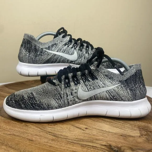 Nike Free Run Flyknit Oreo Womens Black And White Size 7.5 Running Shoes