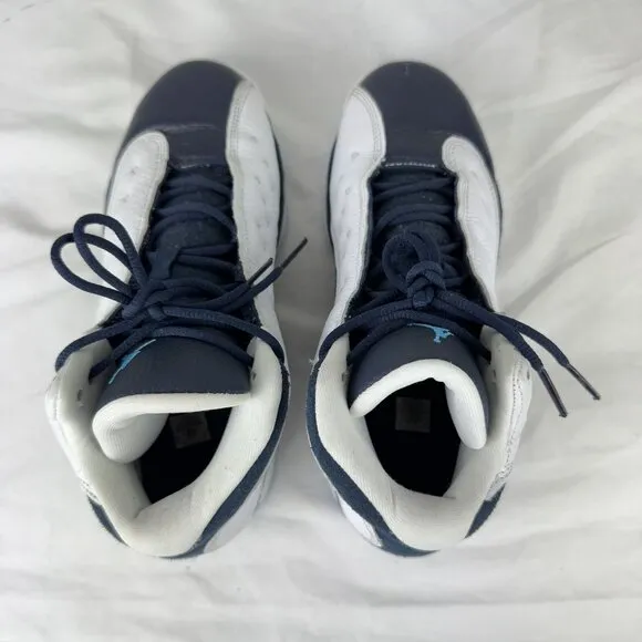 Nike Jordan 13 Boys White Obsidian Powder Blue Mid Tops Sneakers Basketball 7Y