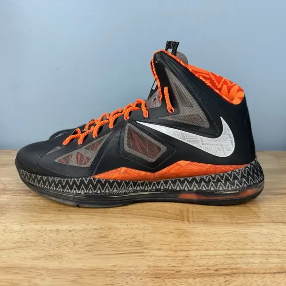 Nike Lebron 10 Men's Size 14 BHM Black History Orange Silver Shoes 583109-001