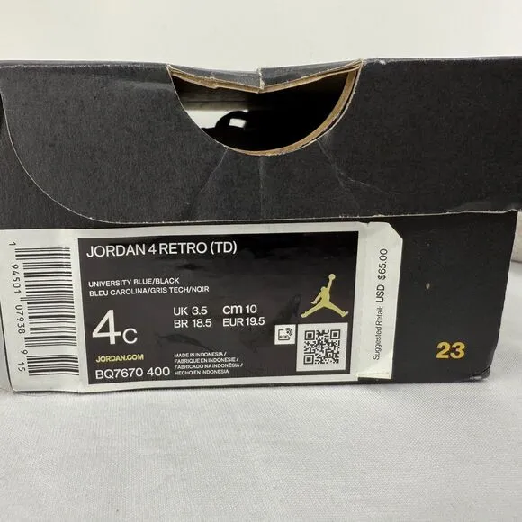 Nike sneakers 4C Jordan 4 Retro TD BQ7670 400 University Blue Infant shoes