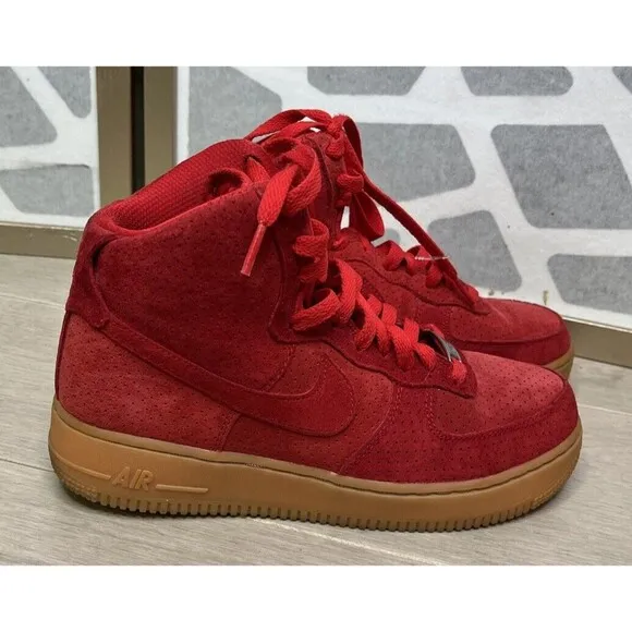 Nike Women Air Force 1 Hi Suede Leather Red sz 8.5 749266-601 Sneakers Shoes