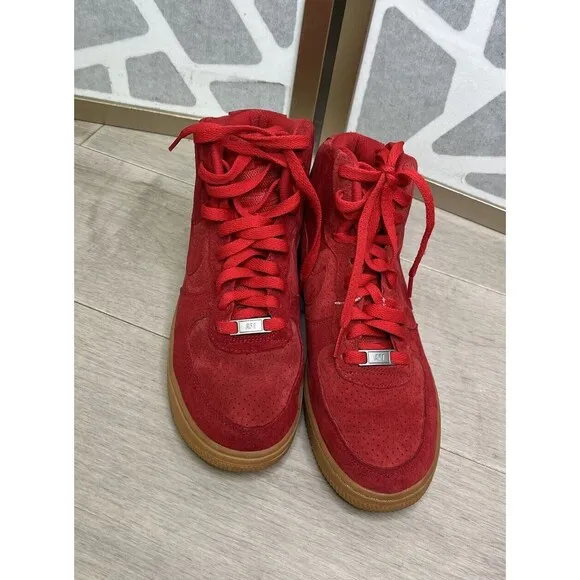 Nike Women Air Force 1 Hi Suede Leather Red sz 8.5 749266-601 Sneakers Shoes