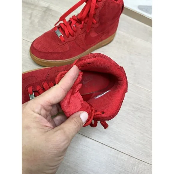 Nike Women Air Force 1 Hi Suede Leather Red sz 8.5 749266-601 Sneakers Shoes