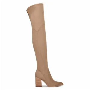 Nine West Barret Over the Knee Heeled Suede Boots, light natural, Size 8.