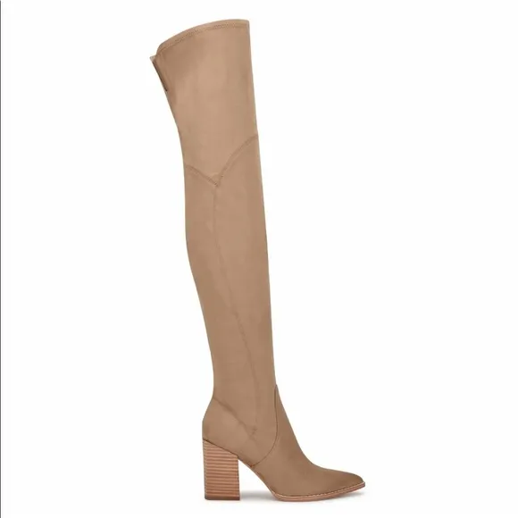 Nine West Barret Over the Knee Heeled Suede Boots, light natural, Size 8.