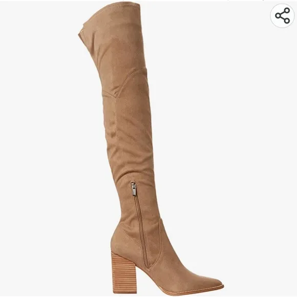 Nine West Barret Over the Knee Heeled Suede Boots, light natural, Size 8.