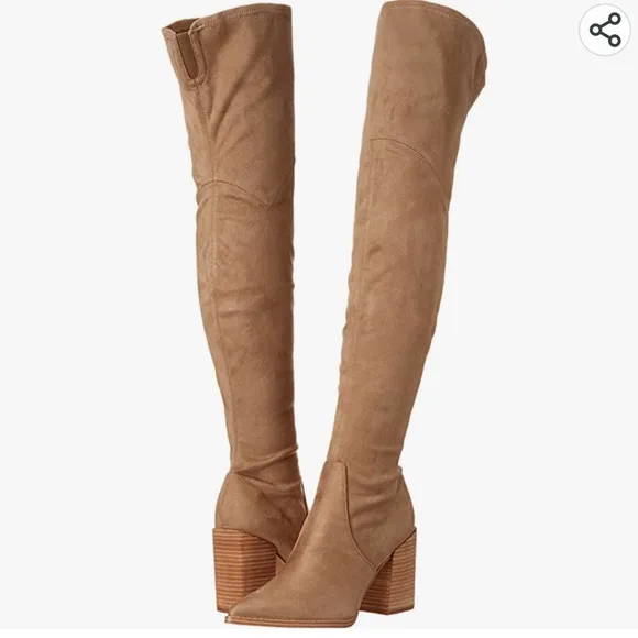 Nine West Barret Over the Knee Heeled Suede Boots, light natural, Size 8.