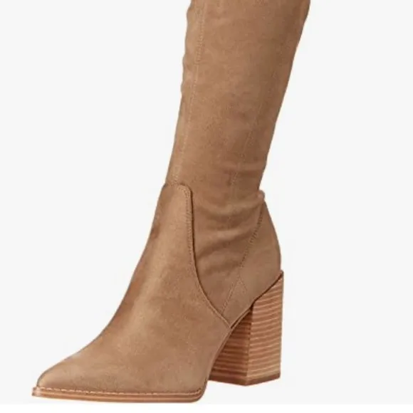 Nine West Barret Over the Knee Heeled Suede Boots, light natural, Size 8.