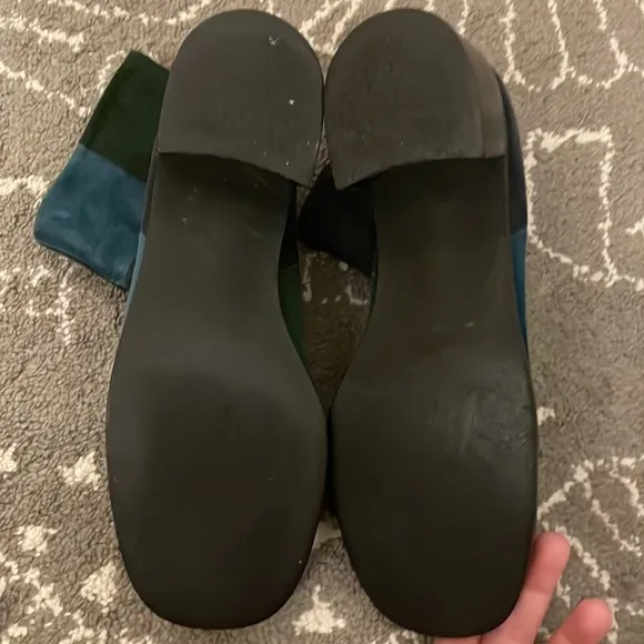 Nine West VTG 90's Y2K leather blue &amp; green colorblock square toe ankle booties