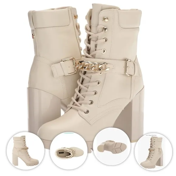 Nine West Womens Vilage Heeled Ankle Boot in Cream. Size 9.5 NWOB, and Unworn!