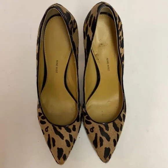 Nine West Platform leopard print calf hair heels size 8 1/2 M A16