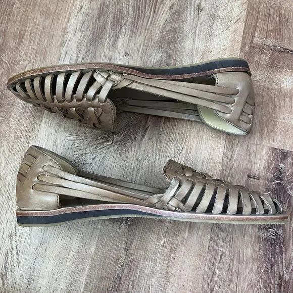 Nisolo Huarache Almond Sandals Womens Sz 8 Tan New Slip On Leather Flats Woven