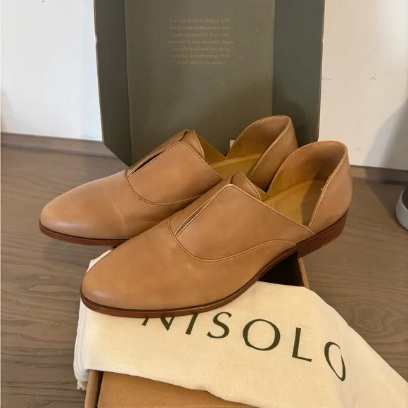 Nisolo Oxford Shoes Size 9.5 Emma D'orsay Almond Tan Leather Slip On Flats