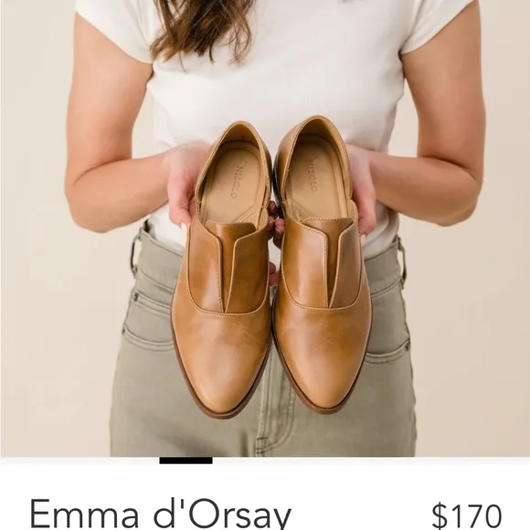 Nisolo Oxford Shoes Size 9.5 Emma D'orsay Almond Tan Leather Slip On Flats