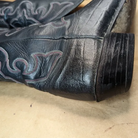 Nocona Boots men's size 7.5E  Black Shrunken Bull Shoulder leather classic Weste