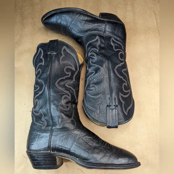 Nocona Boots men's size 7.5E  Black Shrunken Bull Shoulder leather classic Weste