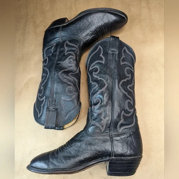 Nocona Boots men's size 7.5E  Black Shrunken Bull Shoulder leather classic Weste