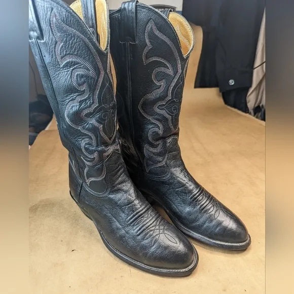 Nocona Boots men's size 7.5E  Black Shrunken Bull Shoulder leather classic Weste