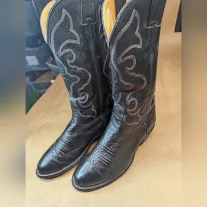 Nocona Boots men's size 7.5E  Black Shrunken Bull Shoulder leather classic Weste