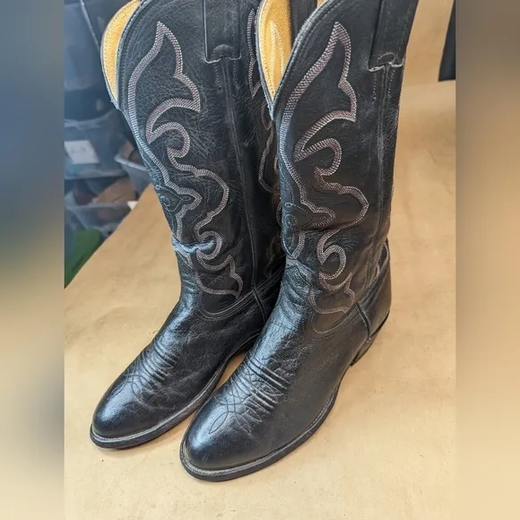 Nocona Boots men's size 7.5E  Black Shrunken Bull Shoulder leather classic Weste