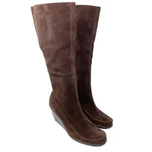 NWOB Aerosoles Brown Suede Wedge Heel Tall Boots Women's Size 12