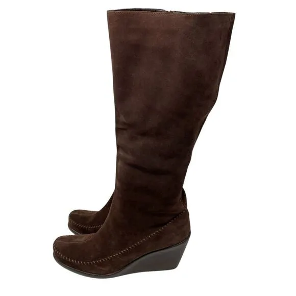 NWOB Aerosoles Brown Suede Wedge Heel Tall Boots Women's Size 12