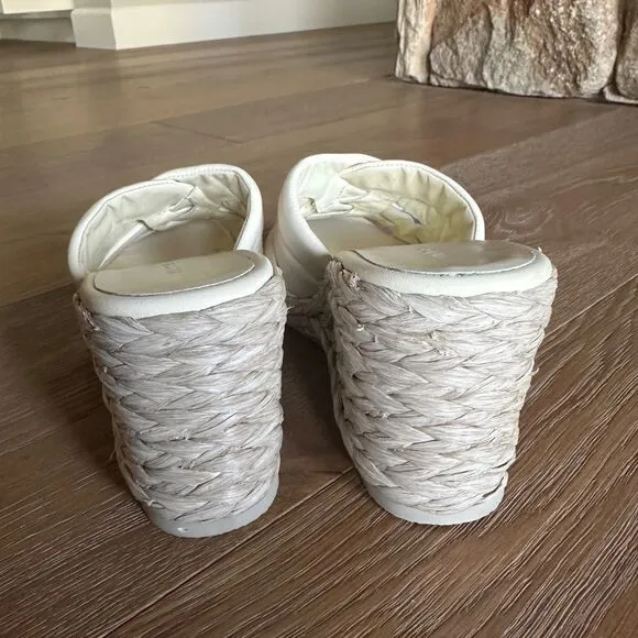 NWOB Vince Gilian Square Toe Woven Strap Espadrille Wedge Heel Sandals