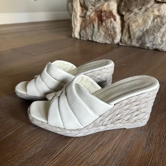 NWOB Vince Gilian Square Toe Woven Strap Espadrille Wedge Heel Sandals