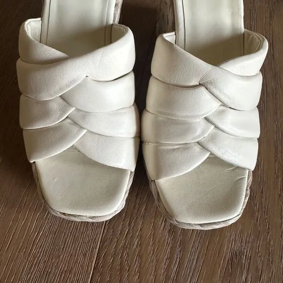 NWOB Vince Gilian Square Toe Woven Strap Espadrille Wedge Heel Sandals