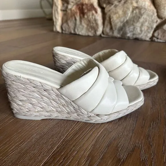 NWOB Vince Gilian Square Toe Woven Strap Espadrille Wedge Heel Sandals