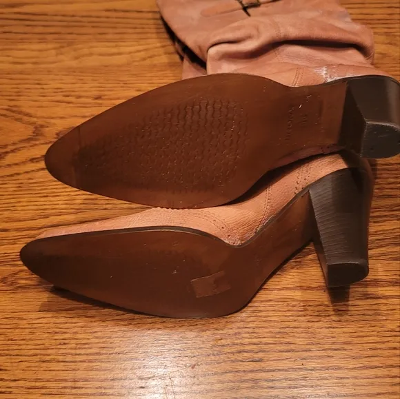 NWOT Bronx Tan Brown Cognac Distressed Leather Cowboy Western Shoes Heels Boots
