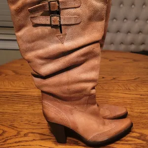 NWOT Bronx Tan Brown Cognac Distressed Leather Cowboy Western Shoes Heels Boots