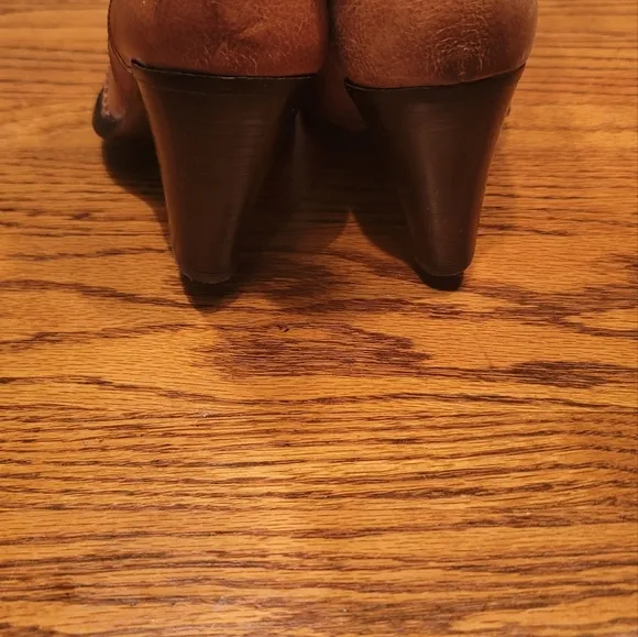 NWOT Bronx Tan Brown Cognac Distressed Leather Cowboy Western Shoes Heels Boots