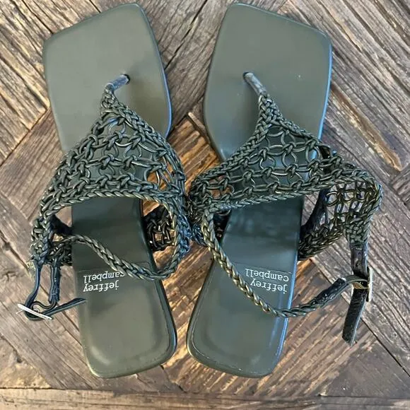 NWOT Jeffrey Campbell Millenia Woven Thong Heel Slingback Green Sandals Sz 8