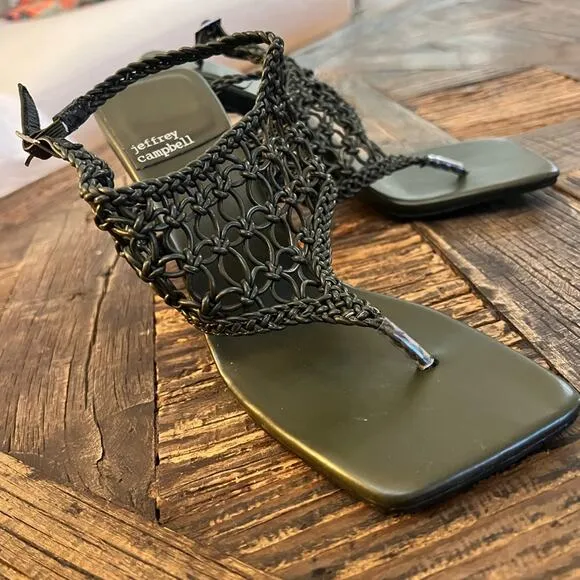NWOT Jeffrey Campbell Millenia Woven Thong Heel Slingback Green Sandals Sz 8