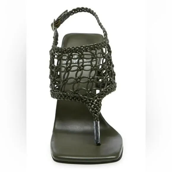 NWOT Jeffrey Campbell Millenia Woven Thong Heel Slingback Green Sandals Sz 8