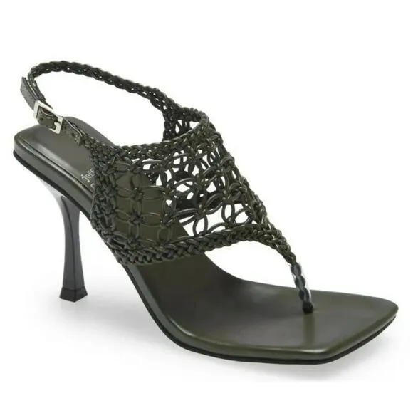 NWOT Jeffrey Campbell Millenia Woven Thong Heel Slingback Green Sandals Sz 8