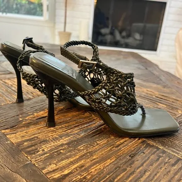 NWOT Jeffrey Campbell Millenia Woven Thong Heel Slingback Green Sandals Sz 8