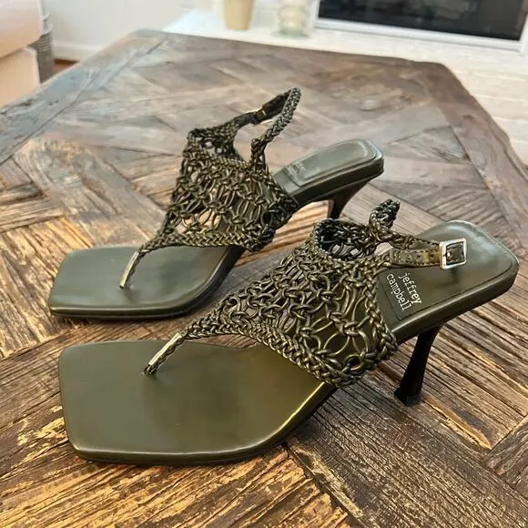 NWOT Jeffrey Campbell Millenia Woven Thong Heel Slingback Green Sandals Sz 8