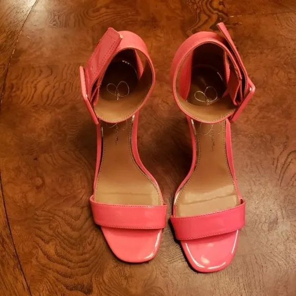 NWOT Jessica Simpson Genuine Leather Neon Pink Ankle Strap Sandal Shoes Heels